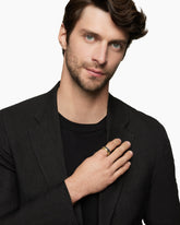 Waves Band Ring in Sterling Silver with 18K Yellow Gold and Black Diamonds, 8.7mm